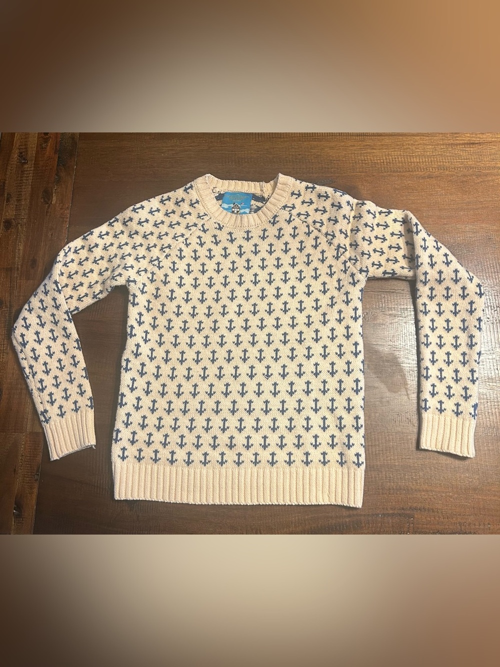 Kiel James Patrick Cream Sweater with Navy Anchor Print